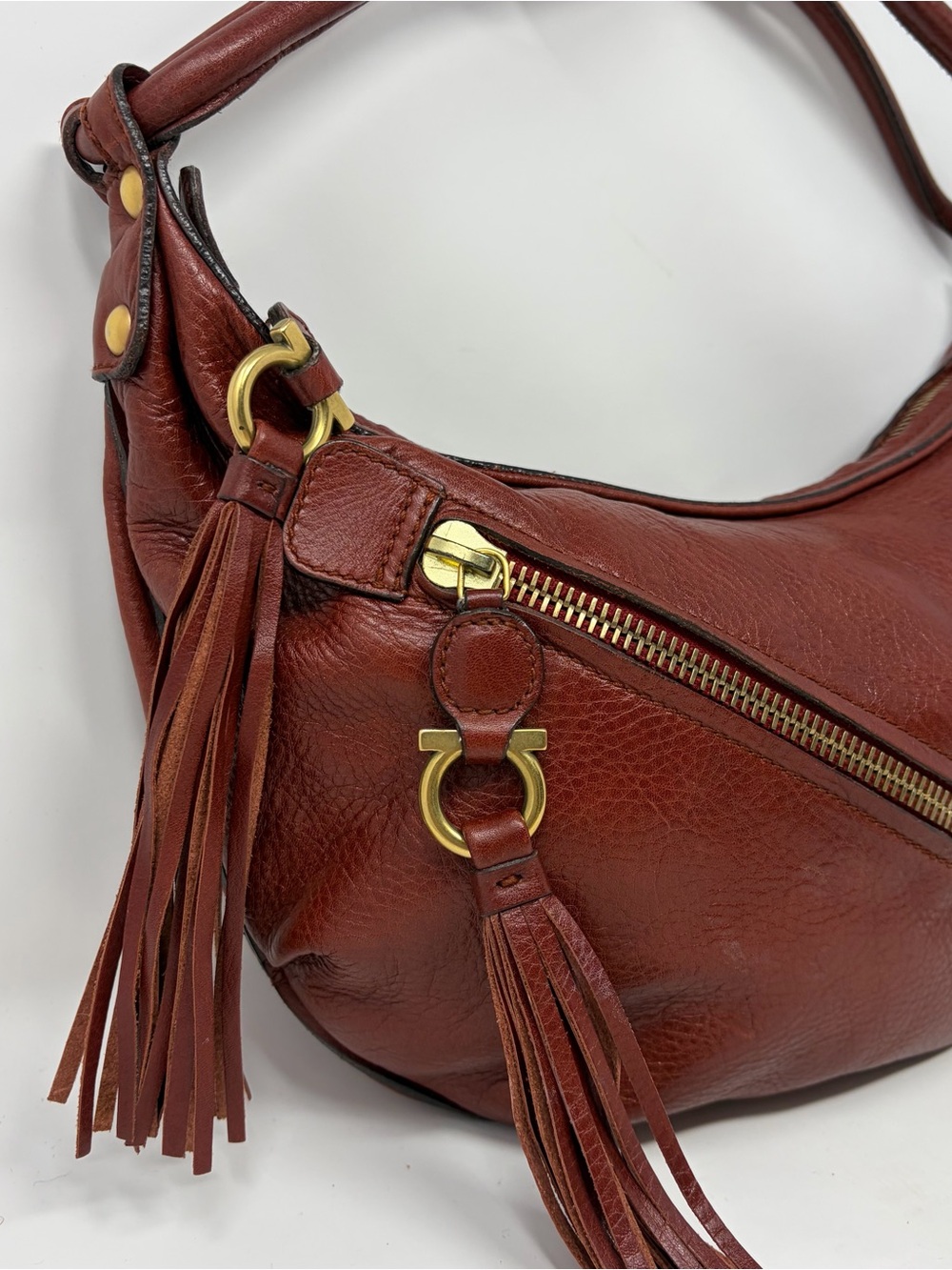 Salvatore Ferragamo Half Moon Gancini Leather Tassel Hobo Bag y2K - Picture 2 of 13